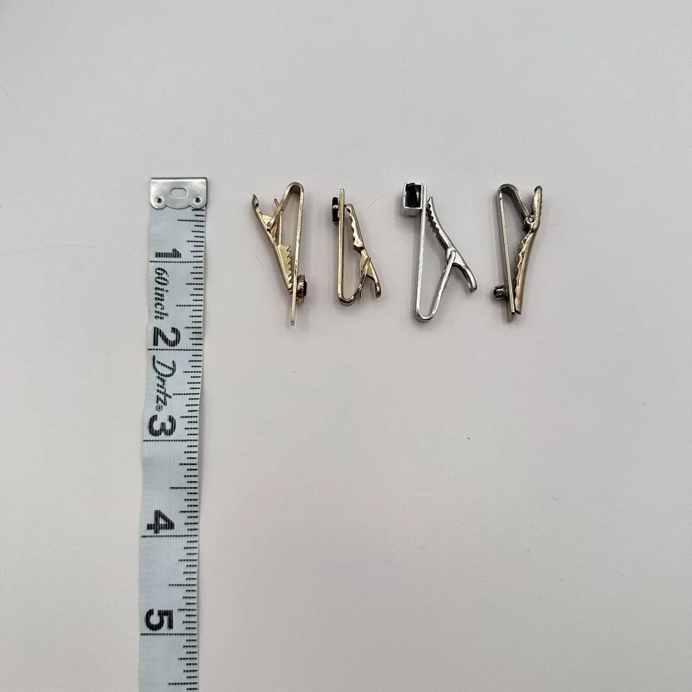 Vintage 80s Men's Tie Bar Clips Set Gold & Silver Tone Glass Stone Retro Jewelry
